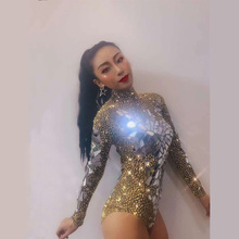 Body de lentejuelas plateadas brillantes con diamantes de imitación para mujer, traje brillante Sexy para baile de graduación, celebración, espejos brillantes, traje de noche 2024 - compra barato