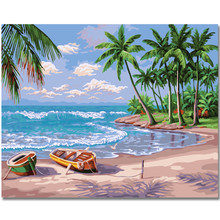 Acrylic Paint Seaside Boat-DIY Painting By Numbers kit, ,Hand Painted Oil Painting On Canvas  Landscape Home Decor 40x50cm 2024 - buy cheap