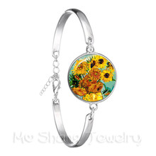 Pulseira da noite estrelada van gogh, imagem de arte 18mm, cabochão de vidro, corrente banhada a prata, joias clássicas para mulheres, presente de enfeite 2024 - compre barato