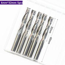 6mm*32mm,5pcs,Free shipping 2 Flutes End Mill,CNC machine milling Cutter,Solid carbide woodworking tool,PVC,MDF,Acrylic,wood 2024 - buy cheap