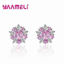 Pendientes de circonita cúbica para mujer, joyería de cristal con forma de flores rosas, Plata de Ley 925 2024 - compra barato