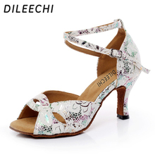 DILEECHI Silver Latin dance shoes female high-heeled summer square dance shoes sandals soft outsole heel 7.5cm 2024 - buy cheap