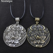 Colar nostálgico com flores de lótus, olhos e lua, acessório feminino, pingente de mandala, joia brasileira de ioga para meditar, natal 2024 - compre barato