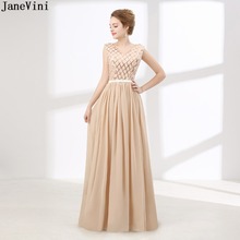 Janevini-vestido longo de dama de honra, estilo champanhe, plus size, decote em v, lantejoulas, costas abertas, faixa de dança, comprimento até o chão 2024 - compre barato