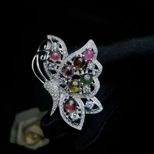 Natural And Real Tourmaline butterfly brooch Free shipping Natural real Tourmaline  925 sterling silver brooch 2024 - buy cheap