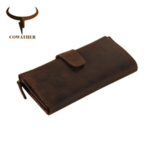 Cowafher-cartera larga de piel de vaca auténtica para hombre, Cartera de piel de cocodrilo vintage para hombre, bolso con 21 tarjetas 2024 - compra barato