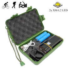 Светодиодный светильник-вспышка USB Перезаряжаемый велосипедный светильник 2x XM-L2 фонарь передний велосипедный светильник двойная лампа + аккумулятор 18650 + держатель 2024 - купить недорого