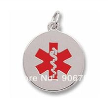 100pcs a lot  rhodium  plated medical alert charm with red paint smooth and flat back for engraving 2024 - buy cheap