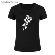 Модная женская футболка с коротким рукавом, хлопковая одежда, футболка с красивым цветочным принтом роз и круглым вырезом, женские топы, футболка для девочек 2024 - купить недорого