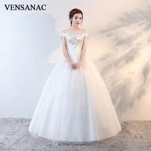 VENSANAC Crystal Boat Neck Sequined Ball Gown Wedding Dresses 2018 Lace Appliques Short Sleeve Backless Bridal Gowns 2024 - buy cheap