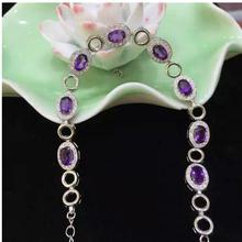 Pulsera de cadena de amatista Natural, joyería fina de Plata de Ley 925, gemas púrpuras de 4x6mm, 8 Uds. 2024 - compra barato