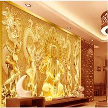 wellyu  Custom large - scale murals Guanyin Bodhisattva gold relief TV backdrop wallpaper papel de parede para quarto 2024 - buy cheap