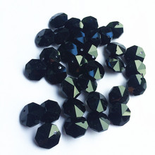 Lustre octágono de cristal 14mm colorido preto fantasia acessórios em dois buracos (anéis grátis) faça você mesmo fio de vidro contas guirlanda 100 peças 2024 - compre barato