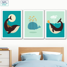 SPLSPL Whale Moon Balloon Wall Art Canvas Painting Posters And Prints Animal Pictures For Living Room Decor Without Frame 2024 - buy cheap