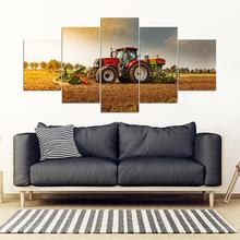 Pintura en lienzo con impresión Hd, cosechadora de Tractor rojo en granja, póster de paisaje moderno, imagen artística de pared para decoración del hogar y dormitorio, 5 piezas 2024 - compra barato