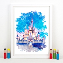 Póster de acuarela de Castillo de princesa para decoración de dormitorio de niños, arte de pared, pintura impresa, imagen de película de dibujos animados 2024 - compra barato