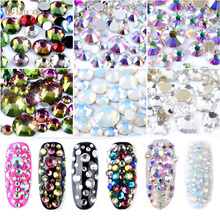 Strass de cristal ab 3d de 6 cores, com glitter, arte para unhas, decoração, novo design de vidro branco opala, unhas falsas 2024 - compre barato