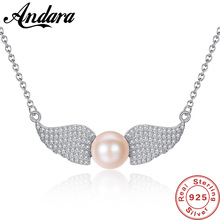 Colgante de plata de ley 925 auténtica con diseño de alas de Ángel, collar de circonia cúbica transparente, exquisita perla, regalo de joyería de lujo 2024 - compra barato