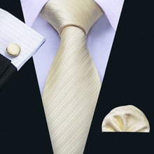 Factory Luxury Men's 100% Silk Tie Set Ties Handkerchief Cufflinks Milky Solid Pocket Square Necktie Wedding Hanky Neck tie 2024 - buy cheap