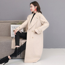 Fashion Double Breasted Long Winter Fashion Wool Coats Solid Pockets Wool Blend Coat and Jacket Turn-down Collar Coat Femenino 2024 - buy cheap