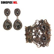 SUNSPICE-MS Vintage Jewelry Set Women Drop Clip Earring Flower Spring Bangle Cuff Antique Gold Color Indian Ethnic Bridal Bijoux 2024 - buy cheap