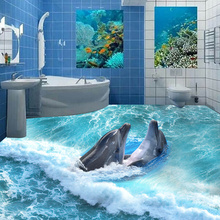 Пользовательские фото напольные обои 3D стереоскопический Дельфин Океанский пол ванной Настенные ПВХ обои самоклеящиеся напольные обои 2024 - купить недорого