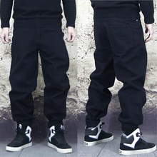Calças jeans masculinas largas hiphop plus size 46, pretas, para skateboard + presente grátis 2024 - compre barato