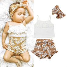 2019 Baby Girl summer clothing set Lace Tops Floral Shorts Headband Outfits Sunsuit for Kid clothes toddler Children newborn 2024 - buy cheap