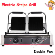 Non Stick Panini Press Plate Electric Griddle Grilling Pan Commercial Electric Sandwich Maker Double Head Strip Grill 2024 - buy cheap