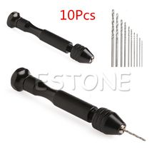 Aluminum Mini Micro Hand Drill Keyless Chuck + 10pcs Twist Drills Rotary Tools 2024 - buy cheap