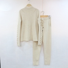 2020 New Arrival Rushed Winter Fashion Cashmere Suit High Collar Hand Sleeves Hollow Sweater Casual Trousers Two Sets Of Women  2024 - buy cheap