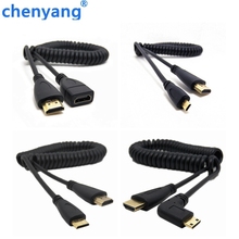 Free shipping HDMI- compatible to Right Angle Mini HDMI Spring Curl Flexible Cable V1.4 DSLR 0.5M/1.5M 2024 - buy cheap