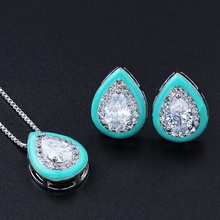 Newranos Enamel Jewelry Sets Water Drop Cubic Zirconia Pendant Necklace & Stud Earrings Sets for Women Fashion Jewelry SQM002562 2024 - buy cheap