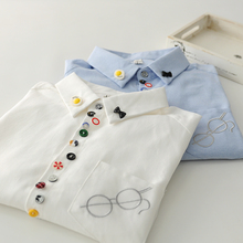 Lamtrip Colorful Buttons Glasses Embroidery  Long  Sleeve Oxford  Shirt Blouse Mori Girl 2024 - buy cheap