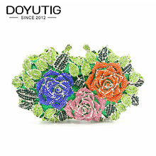 DOYUTIG Vintage Women Colorful Diamonds Evening Bags For Party Luxury Rose Flowers Shining Crystal Dady Clutches Purse Bags A201 2024 - buy cheap