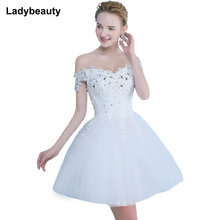 Vestido De Noiva 2020 Bridal Dress Off the Shoulder Crystal Ball Gown Lace Fashionable Romantic Short Wedding Dress 2024 - buy cheap