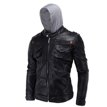 Jaqueta masculina de couro artificial e preto, casaco com zíper e bolsos casual para motocicleta, tamanho com capuz, 2016 2024 - compre barato