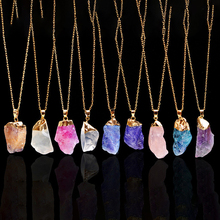 Ожерелье золотистого цвета с подвеской из натурального камни Друза неправильной формы для женщин ожерелье с кристаллами кварца 2024 - купить недорого