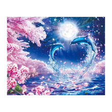 Full Square 5D DIY Diamond Painting Dolphin Love Wall Picture Diamond Embroidery Cross Stitch kit Mosaic Decor  WZ 2024 - buy cheap