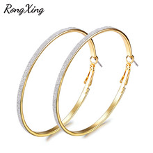 RongXing Big Round Gold Color Frosted Rhinestone Hoop Earrings For Women Vintage Fashion Bohemian Jewelry Female Circle Earrings 2024 - buy cheap