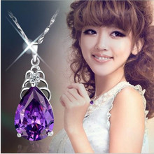 Trendy Crystal Purple Water-Drop Pendant Necklace Female Party Accessories Charm Silver Plated Necklace For Women Jewelry Bijou 2024 - buy cheap