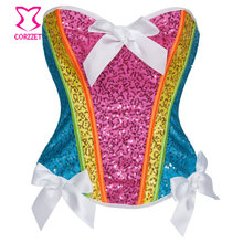 Burlesque Rainbow Color Sequined Overbust Sexy Corset Women Bustier Tops Waist Slimming Gothic Espartilhos E Corpetes Feminino 2024 - buy cheap