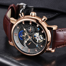 LIGE Men Automatic Mechanical Wrist Watch Luxury Brand Fashion Sports Leather Moon Phase Calendar Week Watches Relogio Masculino 2024 - buy cheap