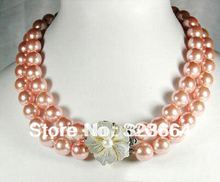 2 filas Real rosa perla Shell flor broche collar 2024 - compra barato