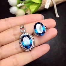 attractive ocean Blue topaz ring and necklace jewelry set  925 sterling silver natural gem good color  women birthday party gift 2024 - buy cheap