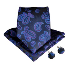 DiBanGu New Purple Black Paisley Men's Tie 100% Silk Tie For Men Handkerchief Cufflinks Suit Business Wedding Tie Set SJT-7009 2024 - buy cheap