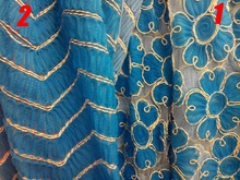 Best new hot Blue embroidery net yarn gold thread embroidered paillette lace fabric material, wedding clothing fabric diy cloth 2024 - buy cheap