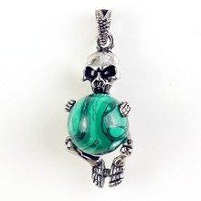 100-Unique Hyperbole 1 Pcs Silver Plated Skeleton with Malachite Stone Pendant For Party Gift Jewelry 2024 - buy cheap