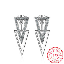 Pendientes colgantes geométricos de doble triángulo para mujer, joyería de plata de ley 925, Micro Cz, S-e284 2024 - compra barato