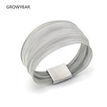 Magnetic Clasp Stainless Steel Wide Mesh Bracelets For Women Jewelry Silver Color 1 Piece 2024 - buy cheap
